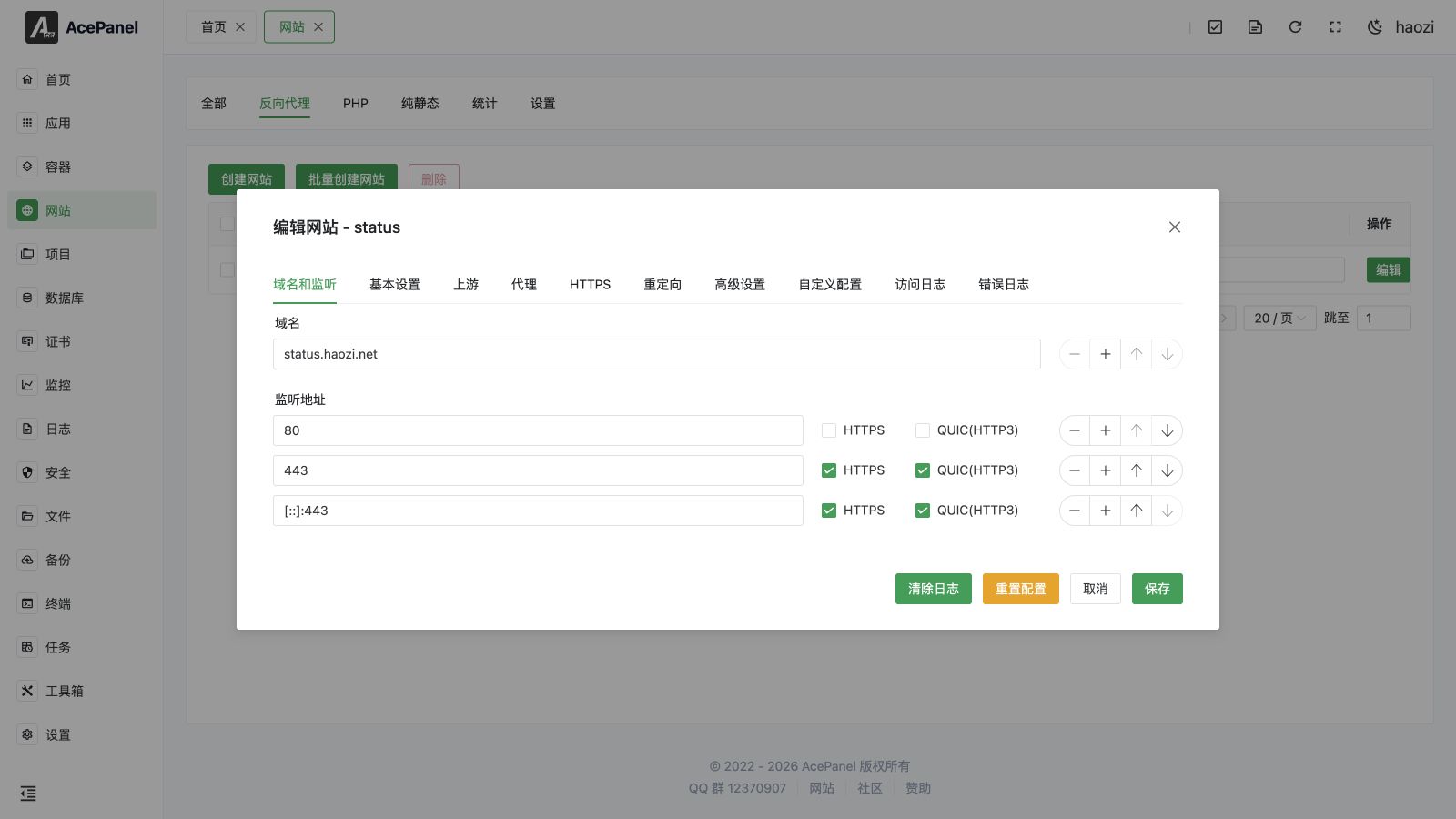 反向代理网站设置